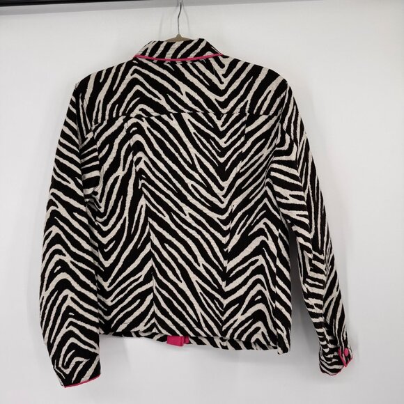 3 Sisisters Zebra Print Jacket  Pink Piping  Buttons Cotton Womens Size Large - Picture 10 of 14